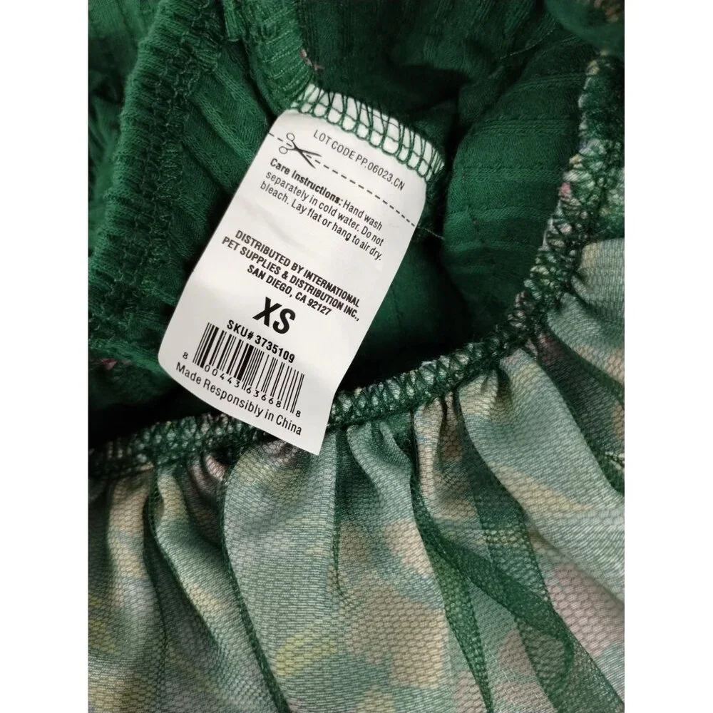 Youly Dog XS 11 inch Green Ruffle Shirt Floral Pet Dress